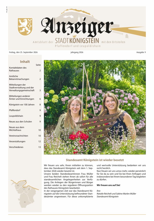 Amtsblatt der Stadt Königstein Titelblatt 09/2026