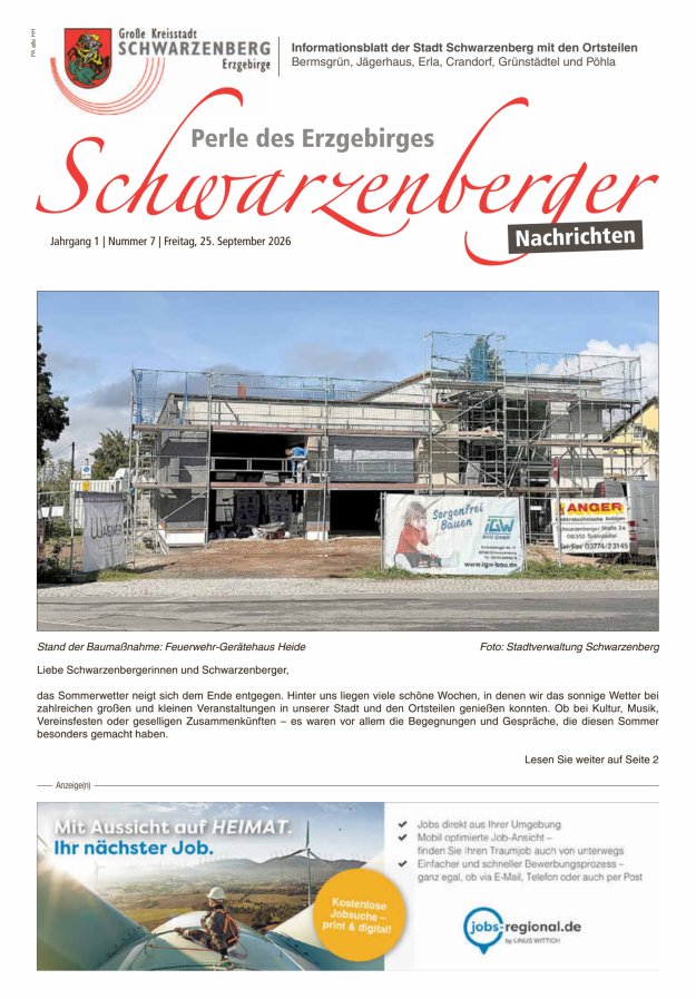 Informationsblatt der Stadt Schwarzenberg mit den OT  Titelblatt 07/2026