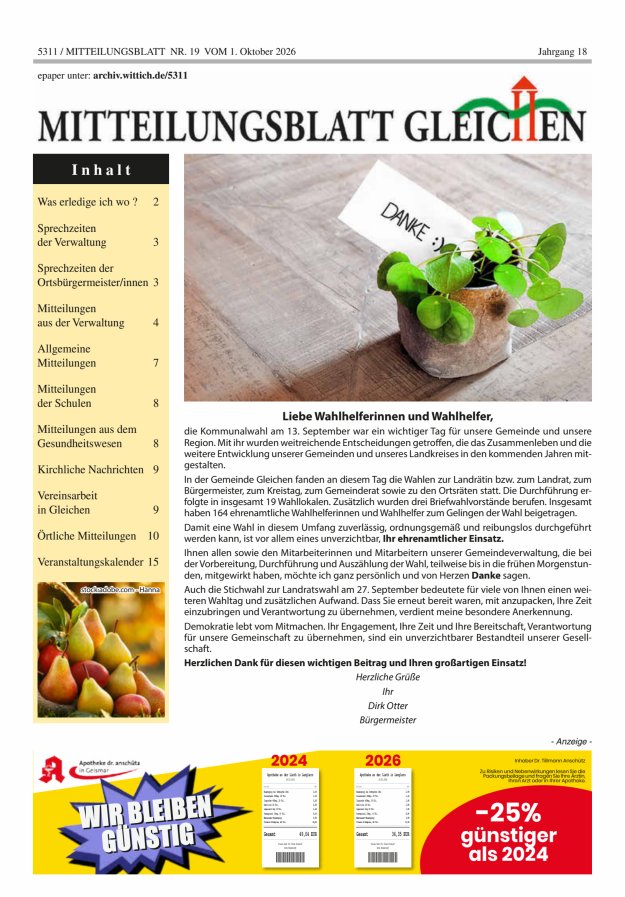 Mitteilungsblatt Gleichen Titelblatt 19/2026