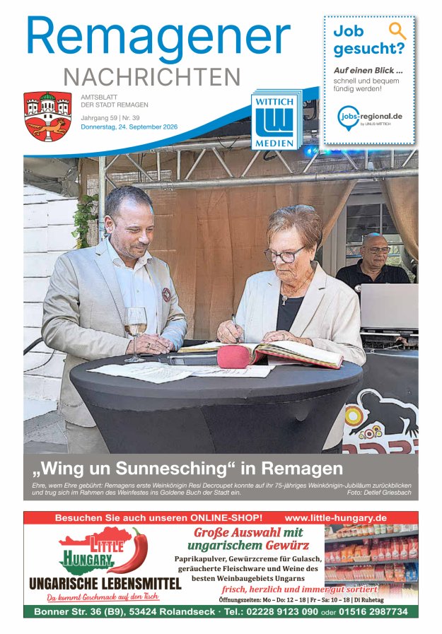 Remagener Nachrichten Titelblatt 39/2026