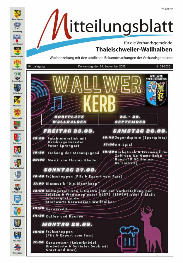 Mitteilungsblatt VG Thaleischweiler-Wallhalben Titelblatt 39/2026