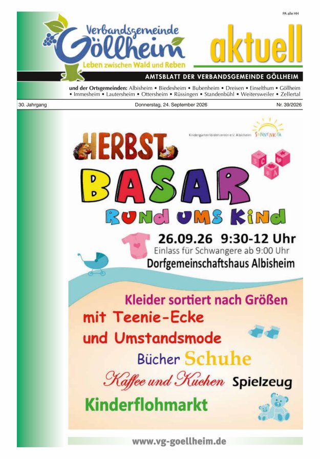 Verbandsgemeinde Göllheim aktuell Titelblatt 39/2026