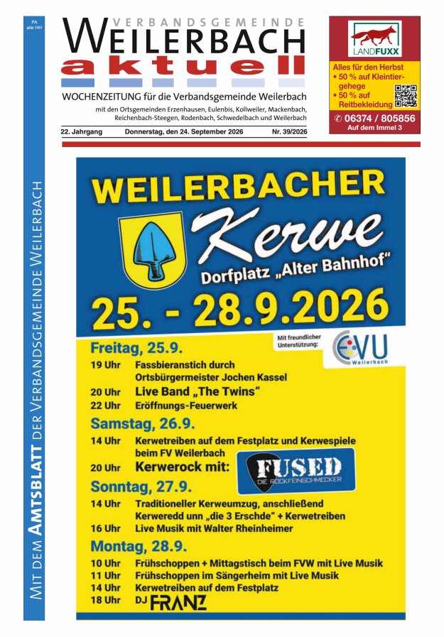 Verbandsgemeinde Weilerbach aktuell Titelblatt 39/2026