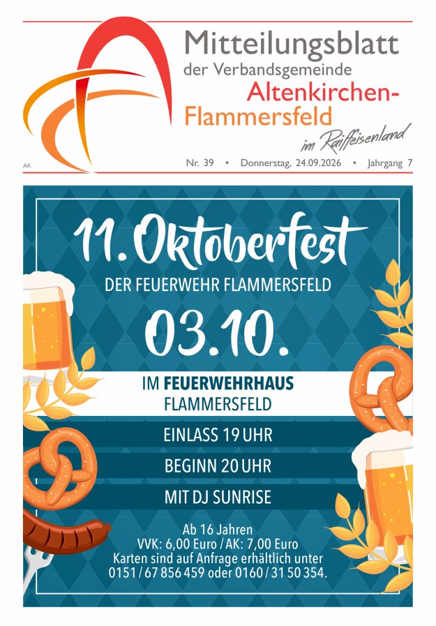 Mitteilungsblatt Verbandsgemeinde Altenkirchen-Flammersfeld Titelblatt 39/2026