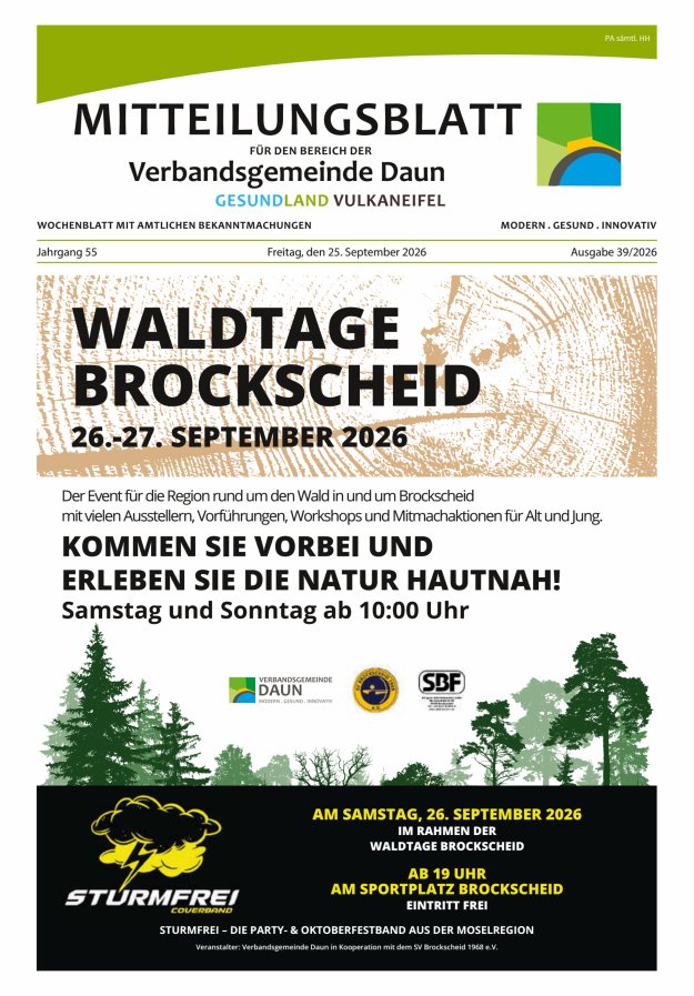 Mitteilungsblatt VG Daun Titelblatt 39/2026