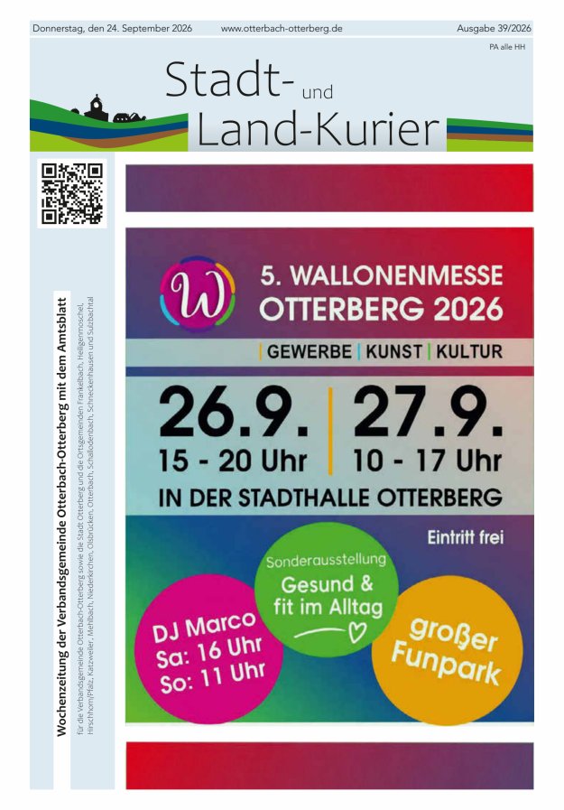 Stadt- und Land-Kurier Otterbach-Otterberg Titelblatt 39/2026