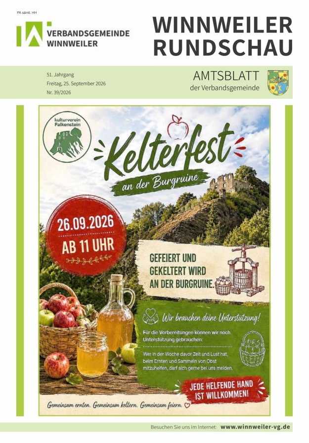 Winnweiler Rundschau Titelblatt 39/2026