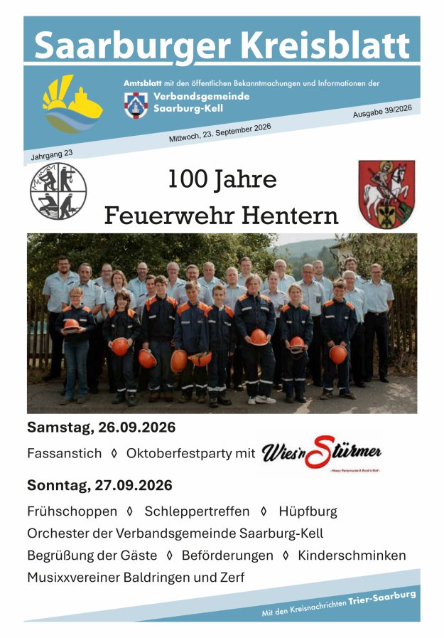 Saarburger Kreisblatt Titelblatt 39/2026