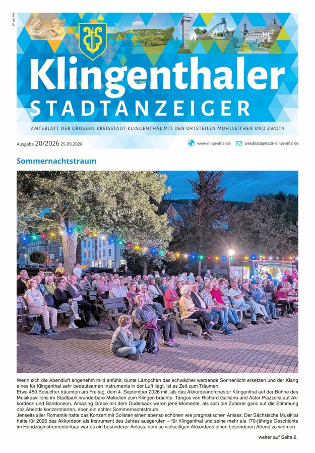Klingenthaler Stadtanzeiger  Titelblatt 20/2026