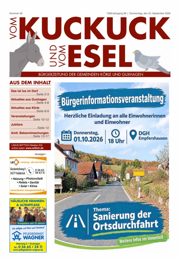 Vom Kuckuck und Esel (Guxhagen-Körle) Titelblatt 39/2026