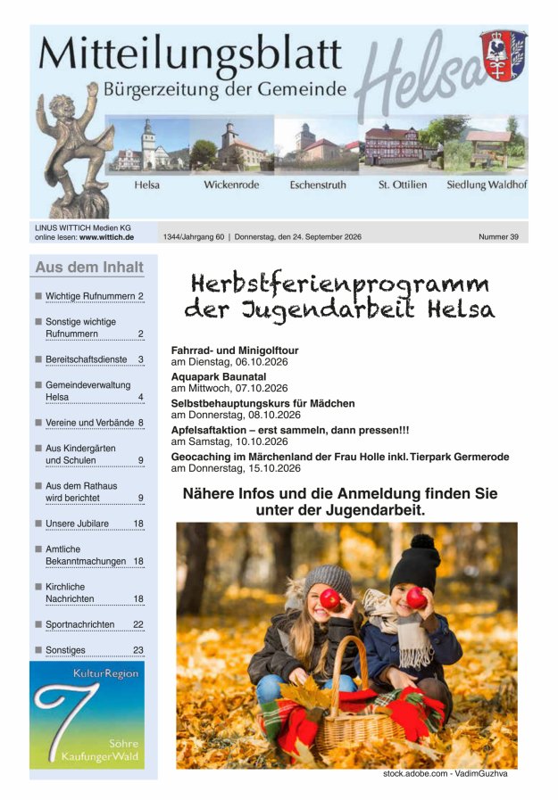 Mitteilungsblatt Helsa Titelblatt 39/2026