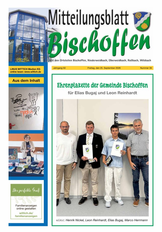 Mitteilungsblatt für die Gemeinde Bischoffen Titelblatt 39/2026