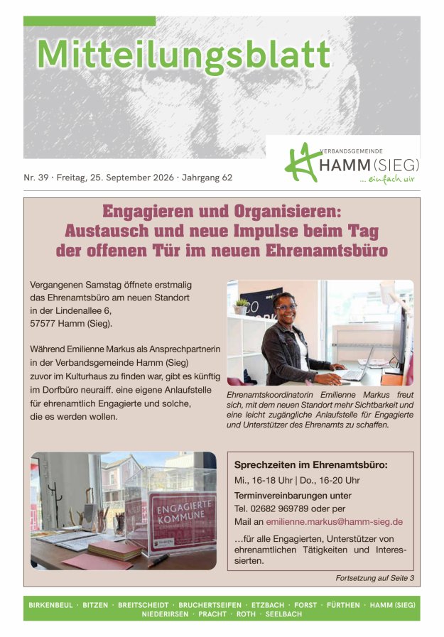 Mitteilungsblatt Hamm (Sieg) Titelblatt 39/2026