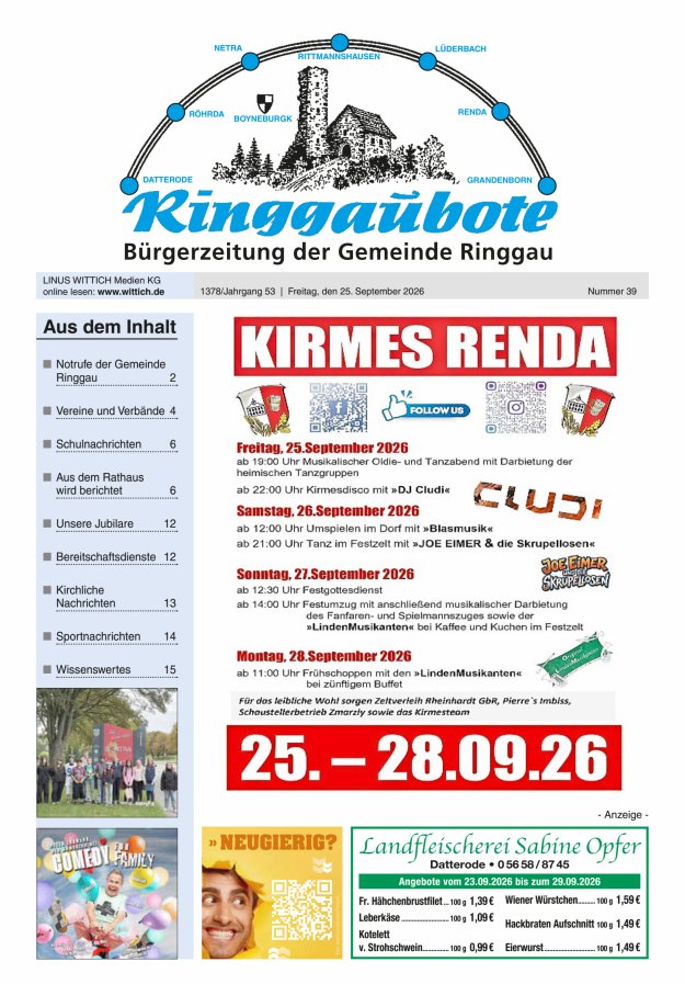 Ringgaubote Titelblatt 39/2026