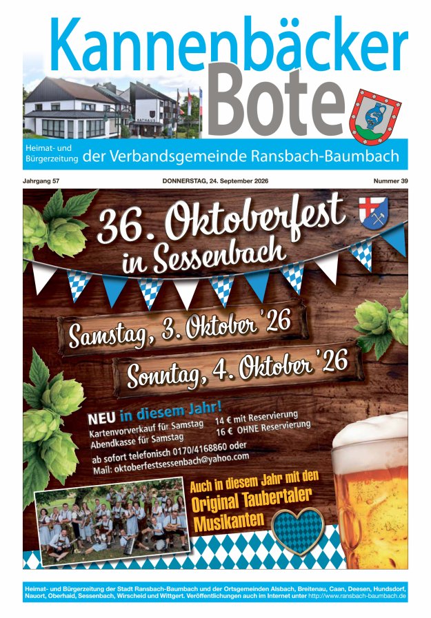 Kannenbäcker-Bote der Verbandsgemeinde Ransbach-Baumbach Titelblatt 39/2026
