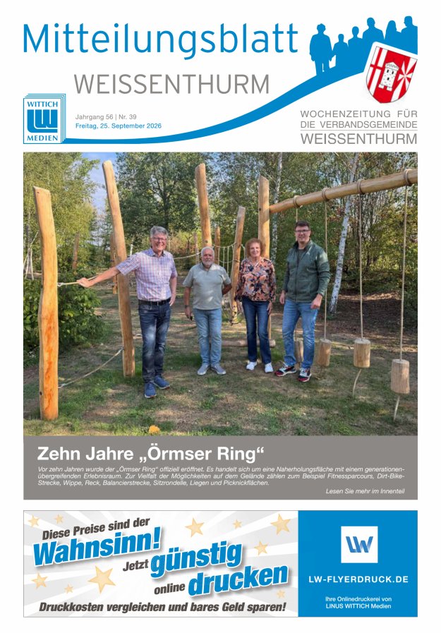 Mitteilungsblatt für den Bereich der Verbandsgemeinde Weißenthurm Titelblatt 39/2026