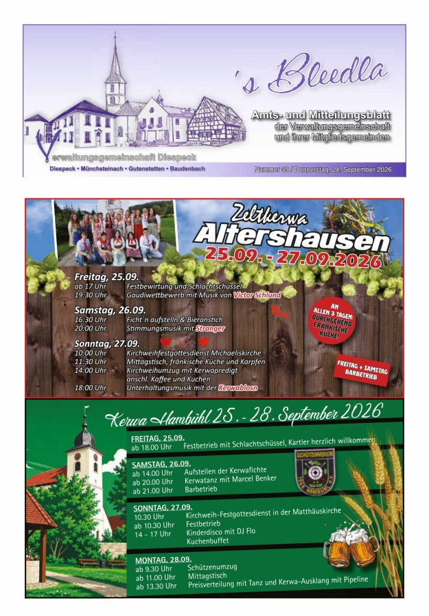 Amts- und Mitteilungsblatt VGem Diespeck Titelblatt 39/2026