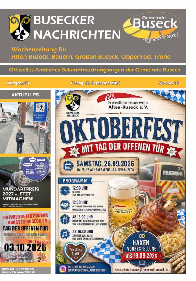 Busecker Nachrichten Titelblatt 39/2026