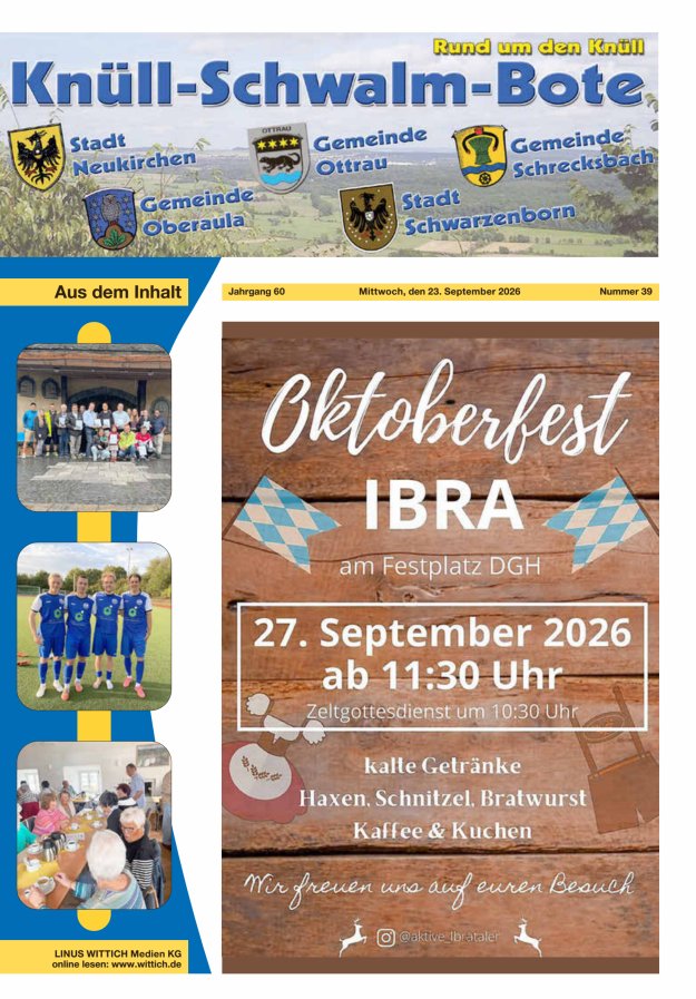 Knüll-Schwalm-Bote Titelblatt 39/2026