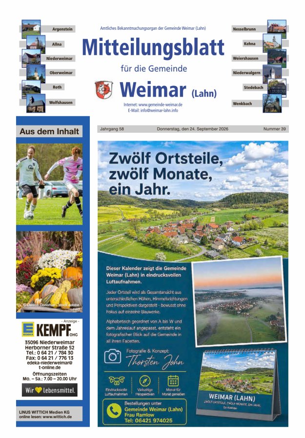 Mitteilungsblatt für die Gemeinde Weimar Titelblatt 39/2026