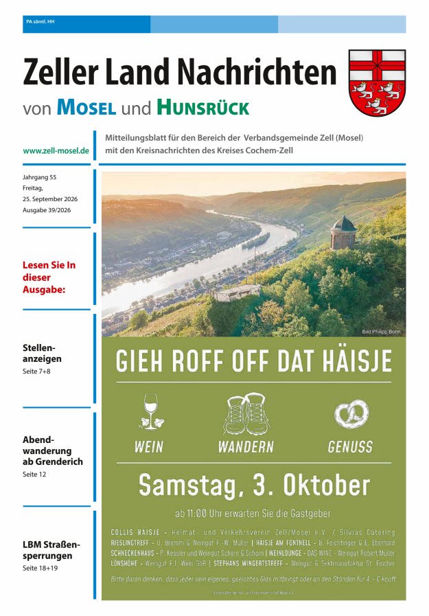 Zeller Land Nachrichten Titelblatt 39/2026