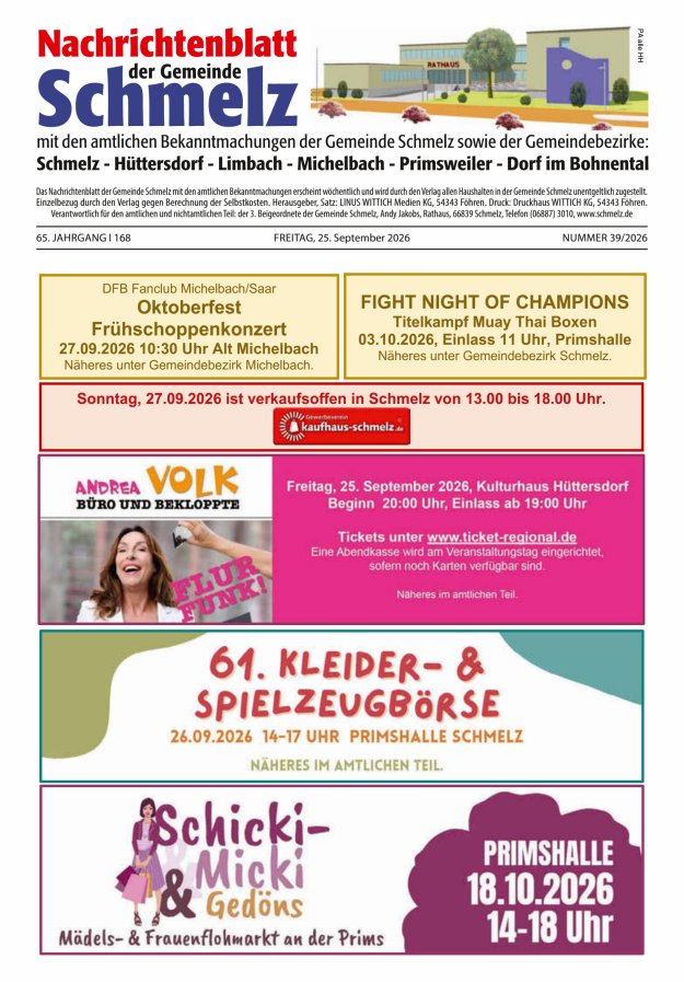 Nachrichtenblatt Schmelz Titelblatt 39/2026