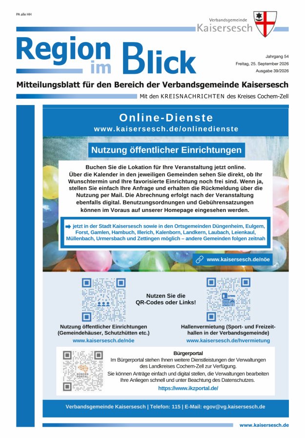 Region im Blick VG Kaisersesch Titelblatt 39/2026