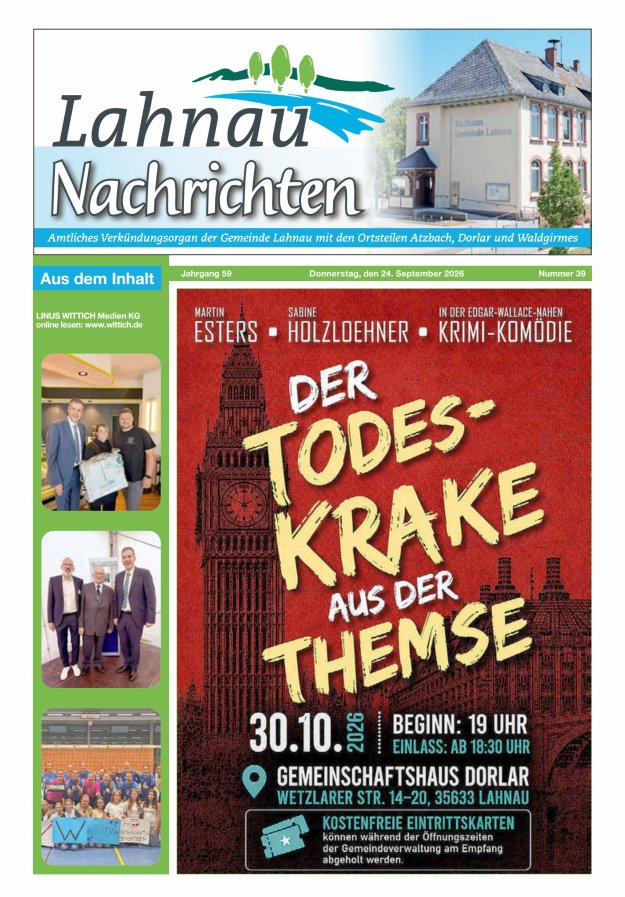 Lahnau Nachrichten Titelblatt 39/2026