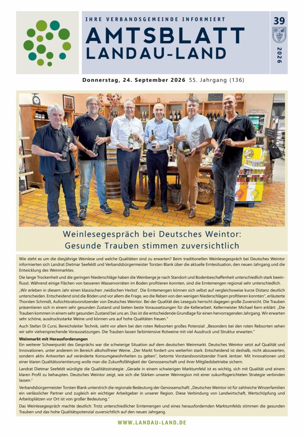 Amtsblatt VG Landau-Land Titelblatt 39/2026