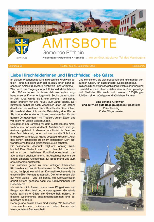 Amtsbote der Großgemeinde Röthlein Titelblatt 20/2026