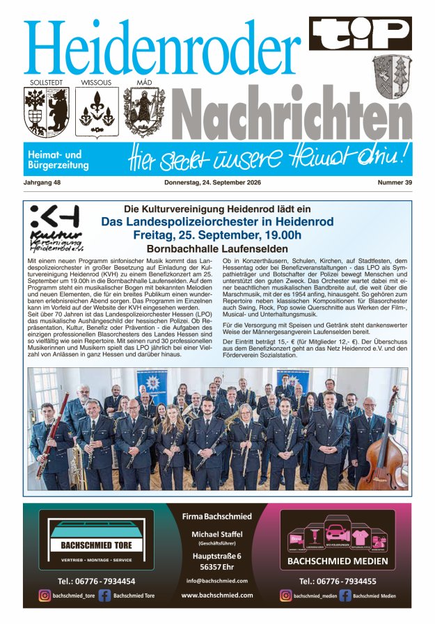 "tip" Heidenroder Nachrichten Titelblatt 39/2026