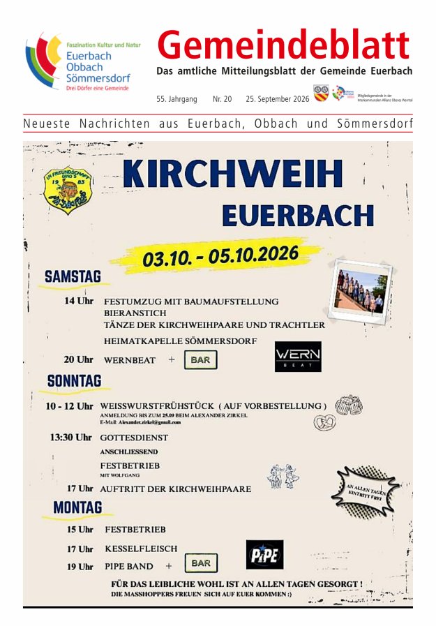 Gemeindeblatt der Gemeinde Euerbach Titelblatt 20/2026