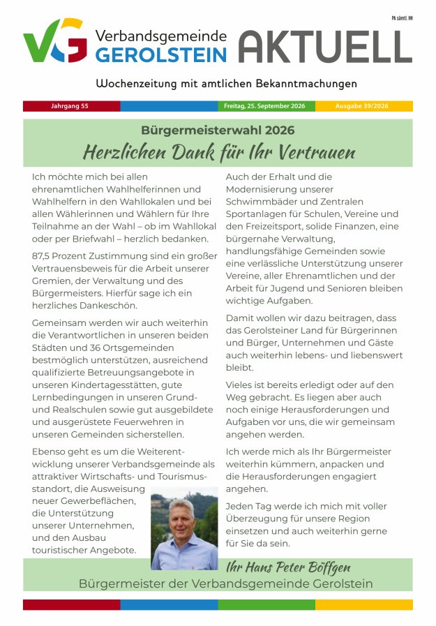 Verbandsgemeinde Gerolstein aktuell Titelblatt 39/2026