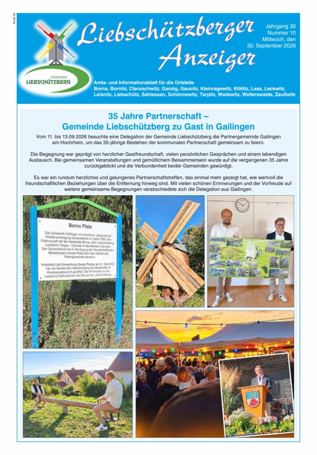 Liebschützberger Anzeiger - Amts- und Informationsblatt Titelblatt 10/2026