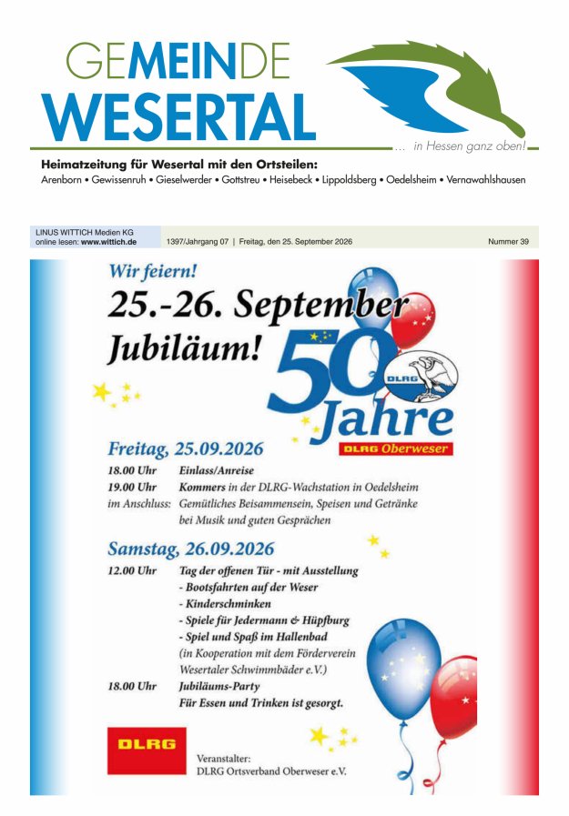Wesertal Titelblatt 39/2026