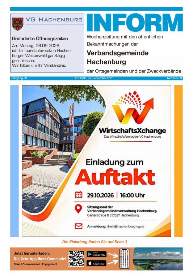 INFORM - Wochenzeitung der Verbandsgemeinde Hachenburg Titelblatt 39/2026