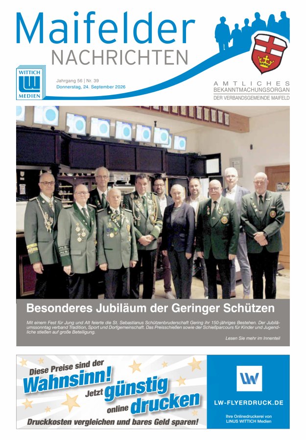 Maifelder Nachrichten - Wochenzeitung der Verbandsgemeinde Maifeld Titelblatt 39/2026