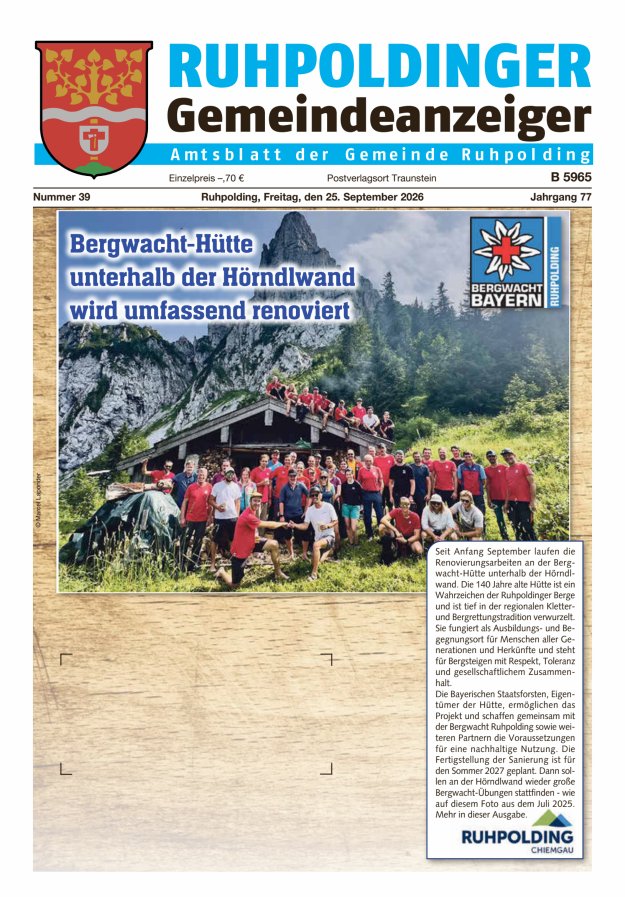 Ruhpoldinger Gemeindeanzeiger Titelblatt 39/2026