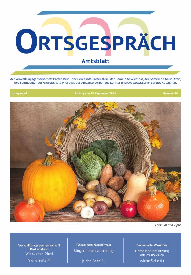 Ortsgespräch - Amtsblatt der VG Partenstein und ihrer Körperschaften Titelblatt 20/2026
