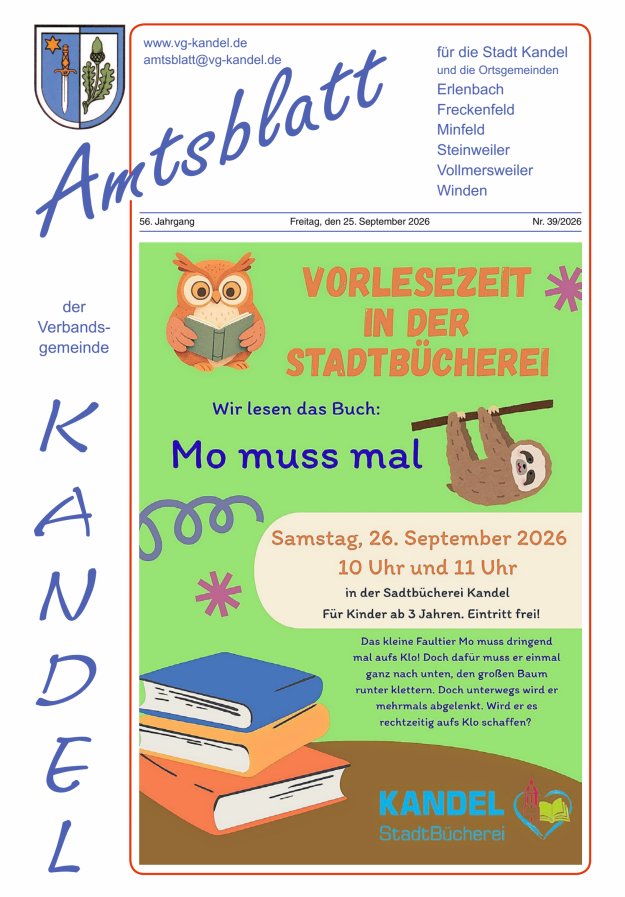 Amtsblatt VG Kandel Titelblatt 39/2026