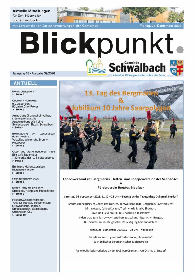 Blickpunkt Schwalbach Titelblatt 39/2026