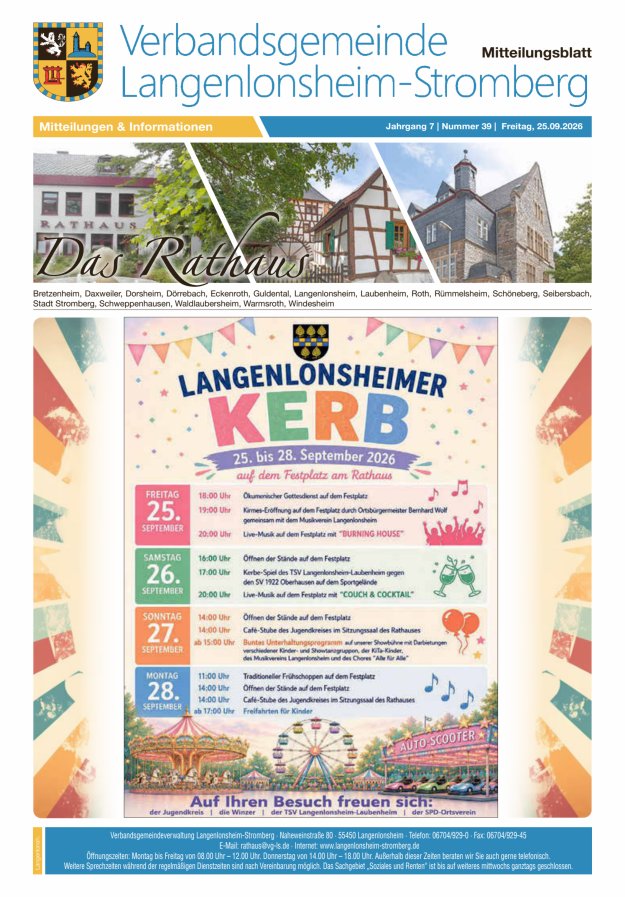 Das Rathaus - MTB d VG Langenlonsheim-Stromberg Titelblatt 39/2026