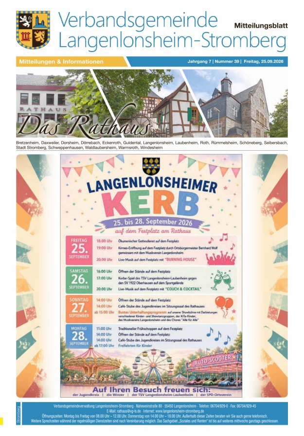 Das Rathaus - MTB d VG Langenlonsheim-Stromberg  Titelblatt 38/2026
