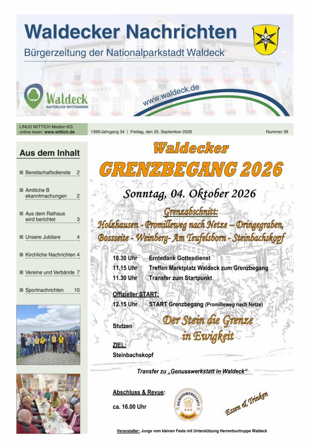 Waldecker Nachrichten Titelblatt 39/2026