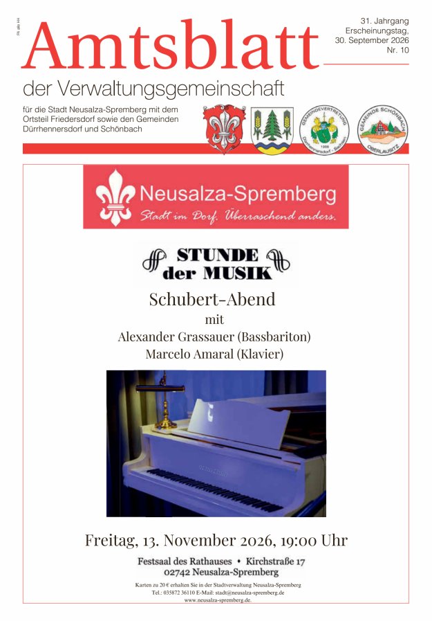 Amtsblatt der Verwaltungsgemeinschaft für die Stadt Neusalza-Spremberg Titelblatt 10/2026