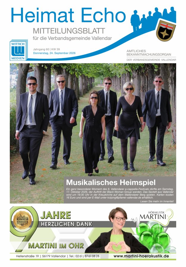 Heimat-Echo - Heimat- und Bürgerzeitung Verbandsgemeinde Vallendar Titelblatt 39/2026