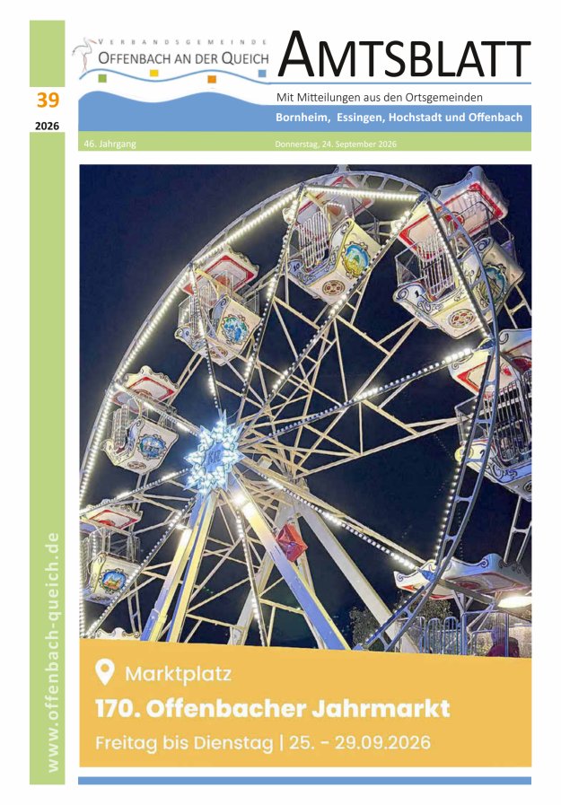 Amtsblatt VG Offenbach an der Queich Titelblatt 39/2026