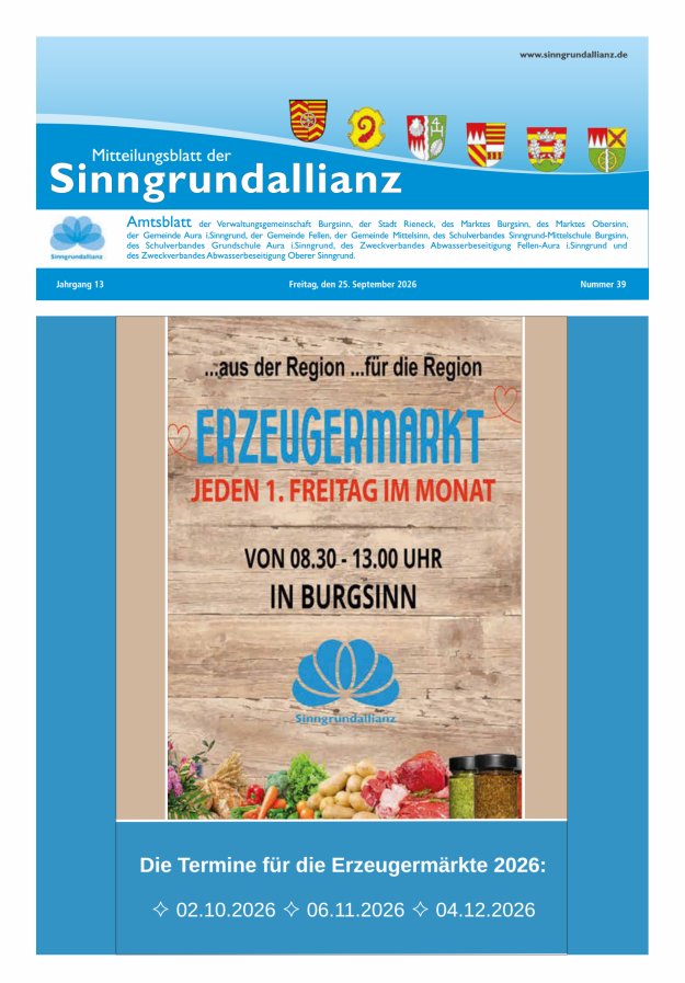 Mitteilungsblatt der Sinngrundallianz Titelblatt 39/2026