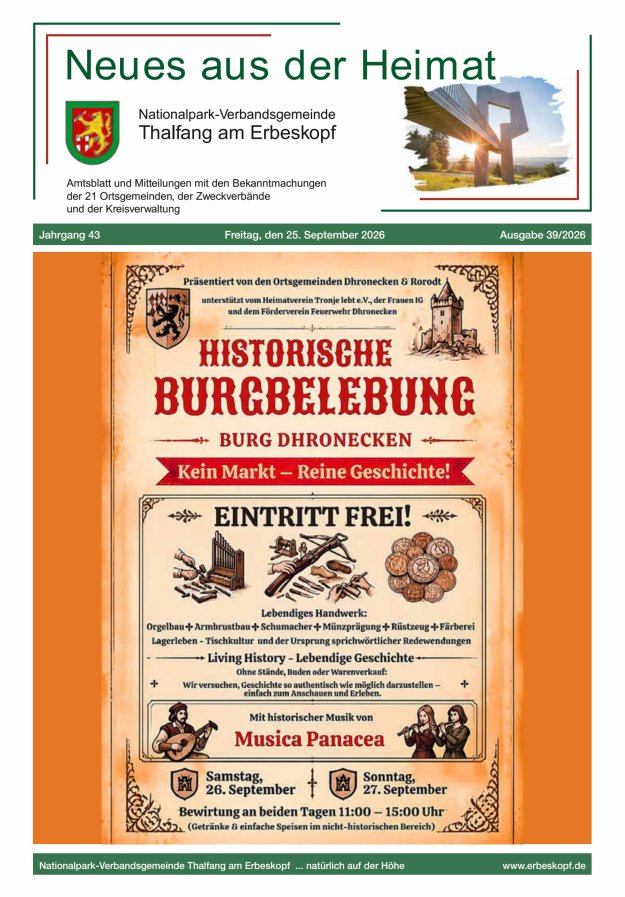 Thalfang aktuell - Amtsblatt VG Thalfang Titelblatt 39/2026