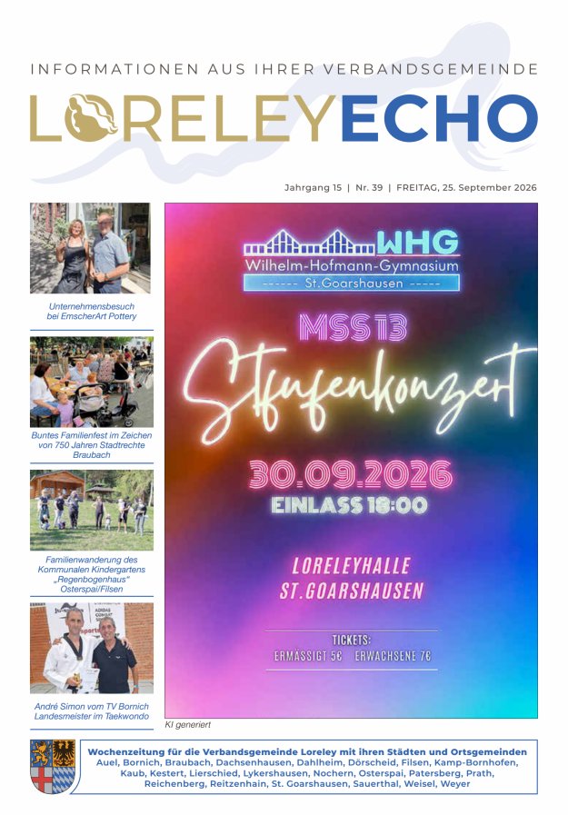 Loreley-Echo - Mitteilungsblatt der Verbandsgemeinde Loreley Titelblatt 39/2026